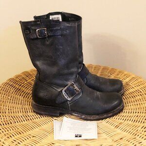 Frye Veronica Short Engineer Buckled Boots In Distressed Black